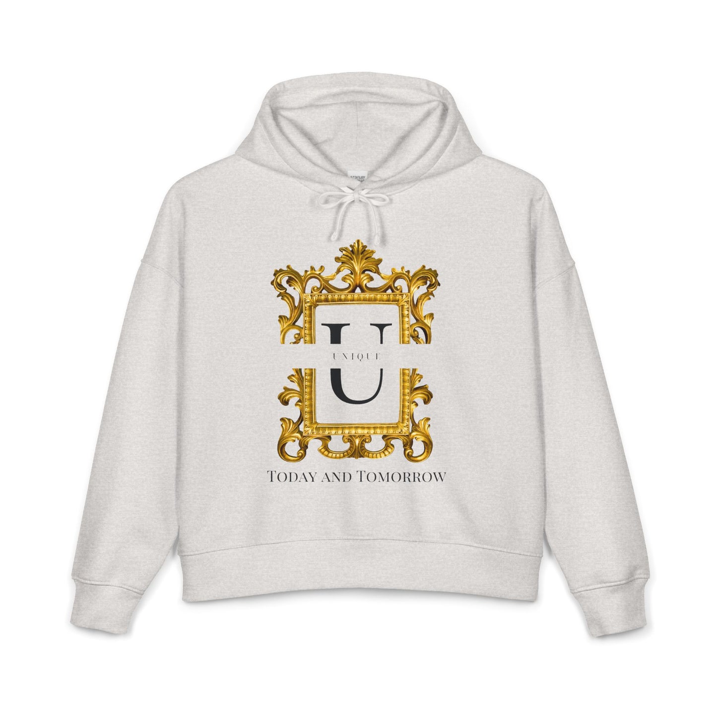 Nora Gold Monogram Hoodie — 'U' Crest with "Today and Tomorrow"