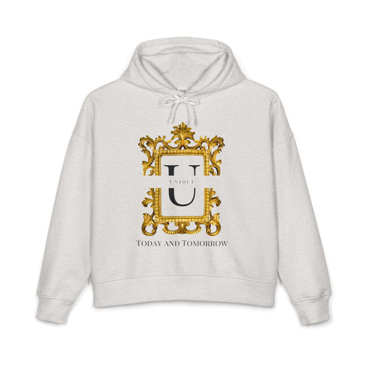 Nora Gold Monogram Hoodie — 'U' Crest with "Today and Tomorrow"