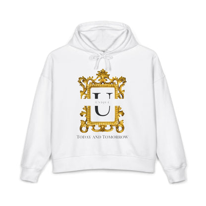 Nora Gold Monogram Hoodie — 'U' Crest with "Today and Tomorrow"