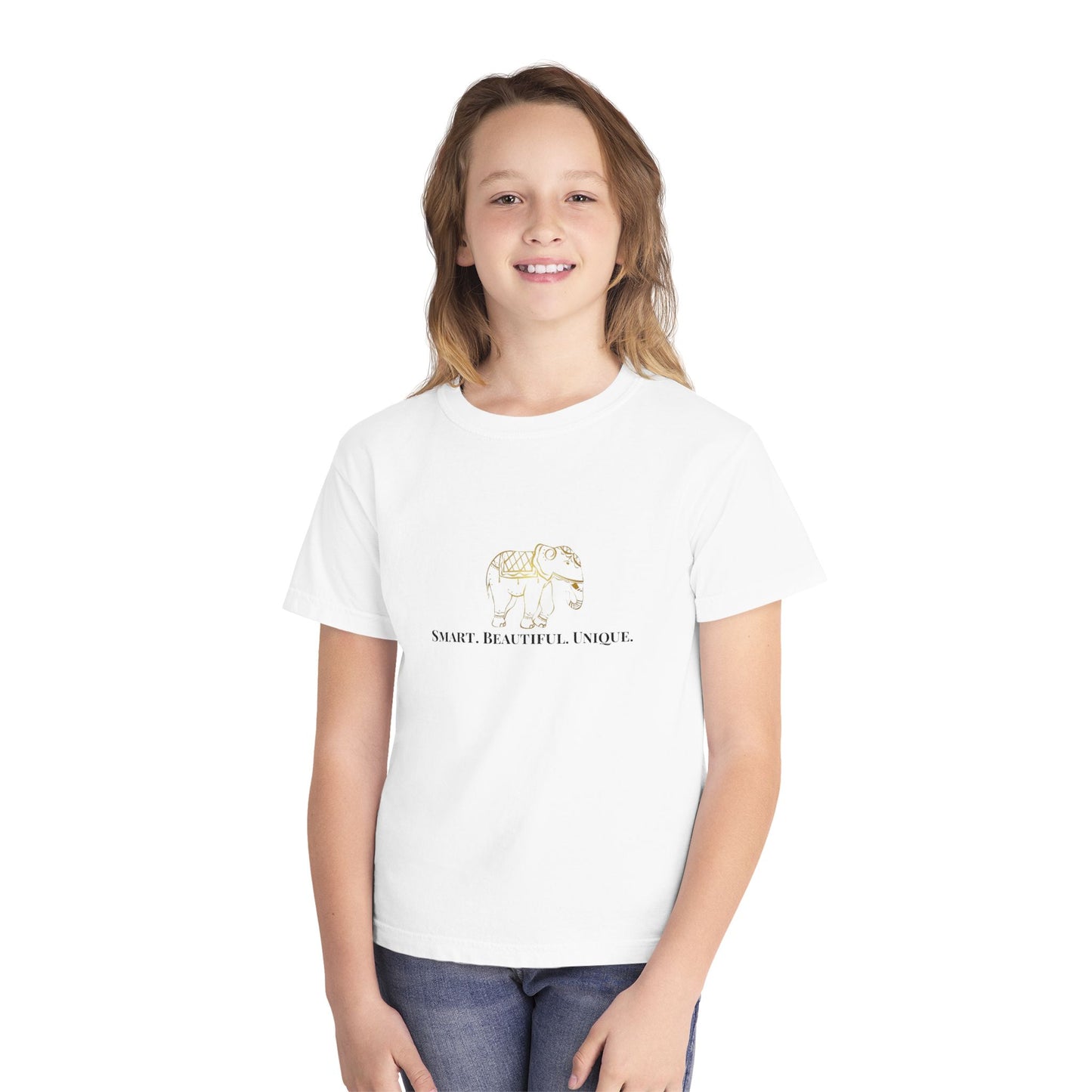 "Smart Beautiful Unique" Girls' Graphic T-Shirt – Elephant Design