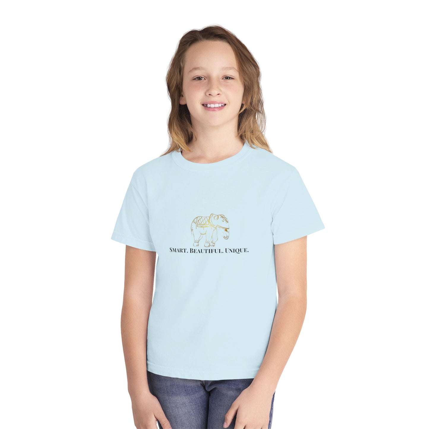 "Smart Beautiful Unique" Girls' Graphic T-Shirt – Elephant Design